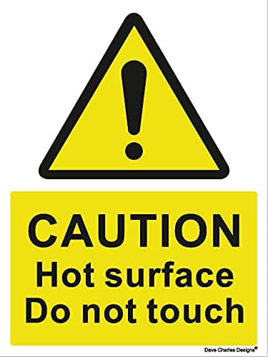 Image of Caution Hot Surface Sign - Self Adhesive Vinyl Sticker A5 150mm x 200mm The clearest Health and safety signs