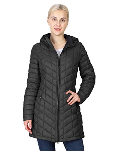 Image of Outdoor Ventures Womens Winter Thermolite Long Puffer Coat, Ladies Lightweight Quilted Parka Windproof Waterproof Warm Insulated Jacket with Hood Black L/UK 14