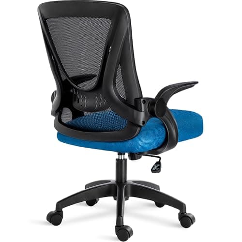 Image of Blisswood Office Desk Chair 90° Flip-up Armrest Swivel Computer Mesh Chair With Lumbar Support, Adjustable Height, Back Support 360° Rotation For Home Office (Blue & Black)