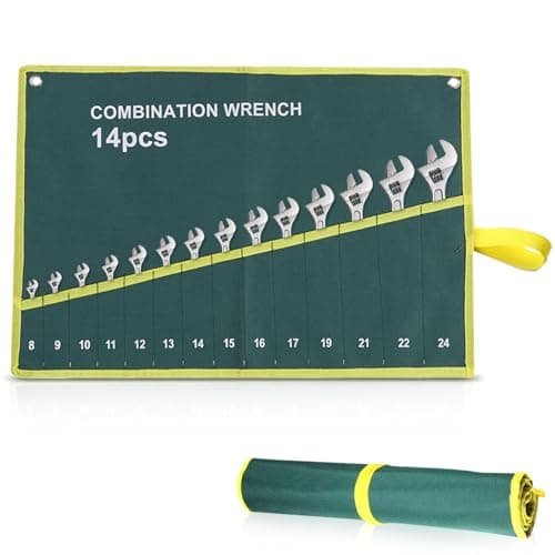Image of Tool Pocket Roll 14 Pockets Tool Bag 21.26×14.57inch Rollup Small Tools Box Storage Organiser Spanner Plier Wrench Holder Wrench Organizer Wrap Organiser for Men Husband Boyfriend