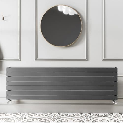 Image of Go Bathrooms Pinta Horizontal Radiator Flat Panel Single Column Central Heating Living Room Hallway Bathroom Kitchen Radiator Grey 475 x 1800mm Single