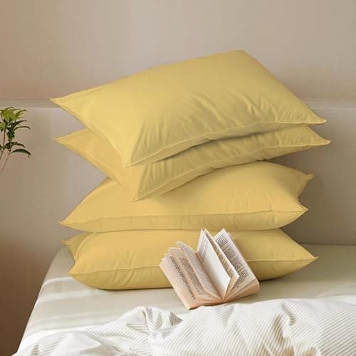 Image of MistyMorning Pillow Cases 4 Pack Soft & Premium Quality Bedding & Linen, Egyptian Cotton 200 Thread Count, Breathable & Envelope Closure in Standard Size (50x75+15 cm) (Ochre/Yellow, Pack of 4)