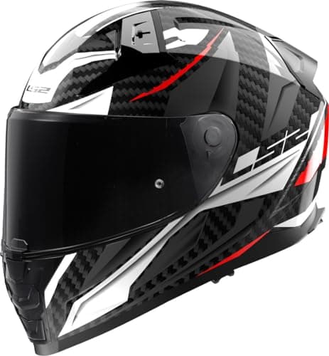 Image of LS2 Full Face Motorcycle Helmet. FF811 Vector II Carbon. ECE 22.06. Savage Gloss White Red Grey. XXS