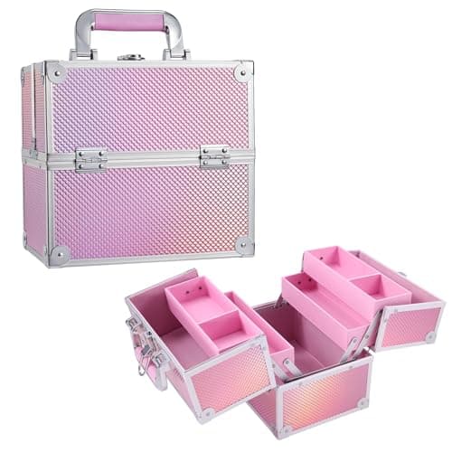 Image of Frenessa Makeup Box Organiser Cosmetics Case Jewellery Organiser Box Vanity Case Pink Make Up Storage Beauty Case Lockable with Keys