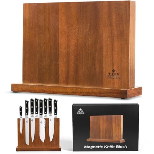 Image of ENOKING Magnetic Knife Block Without Knives – Double Sided Magnetic Knife Holder & Stand,Acacia Wood Knife Storage Rack for Cutlery – Natural Wooden Knife Organiser,Quick-Fit Design