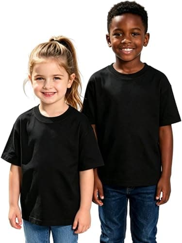Image of Essentia Topia Unisex Kids Heavyweight 200gsm Pure Cotton T-Shirt, Girls Boys Drop Shoulder Boxy Tee, Premium Thick Soft Oversized Streetwear Top 11-12 Years Black