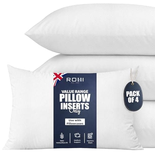 Image of Rohi Value Range Pillows 4 Pack | Neck Support Hypoallergenic Pillow | Breathable Medium Firm Pillows for Back, Front & Side Sleepers | UK Made 45 × 66 cm