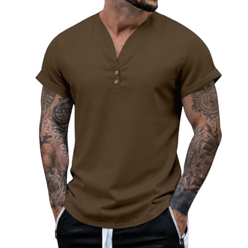 Image of 2026 T Shirt Men's Summer Plain T-Shirt Everyday Short Sleeve Crew Neck Top, brown, S