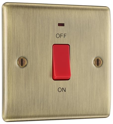 Image of BG Electrical Cooker Control Switch Unit with LED Power Indicator, Single Plate, Double Pole, Nexus Metal, Antique Brass, 45A, NAB74
