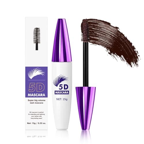 Image of Waterproof Mascara - 5D Silk Fiber Eyelash Mascara - Brown Volume with Soft Brush - Long-Lasting, No Clumping & No Smudging & No Flaking for Women - False Lash Effect