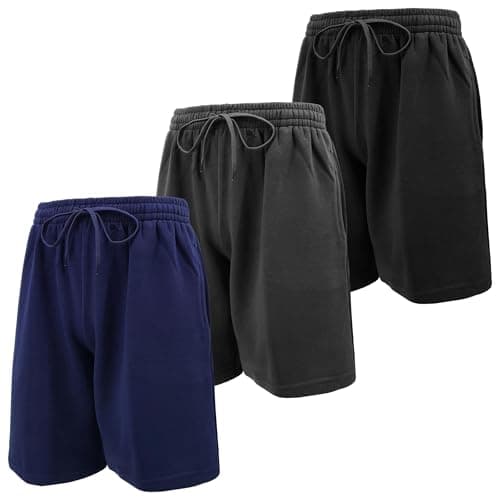 Image of ANDREW SCOTT Mens Cotton Fleece Athletic Shorts | Work Out Jogger Sweat Shorts with Drawstring & Pockets - Pack of 3, 3 Pack -Black, Navy, Charcoal Grey, Medium
