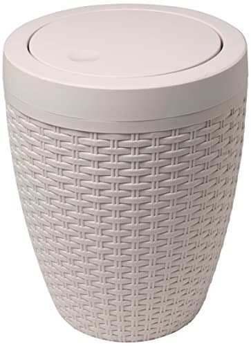 Image of Addis 515799 Faux Rattan Round Bathroom Bin with Swing lid, Calico Linen, L 22.5 cm, W 22.5 cm, H 29 cm