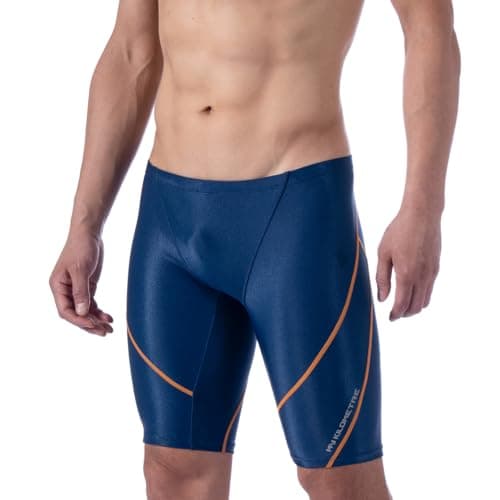 Image of MY KILOMETRE Jammer Swimsuit Mens Solid Swim Jammers Endurance Long Racing Training Swimsuit Dark Blue