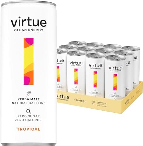 Image of Virtue Yerba Mate - Natural Energy Drink - Sugar Free, Zero Calories, Vegan, Keto Friendly, Gluten Free - 12 x 250ml (Tropical)