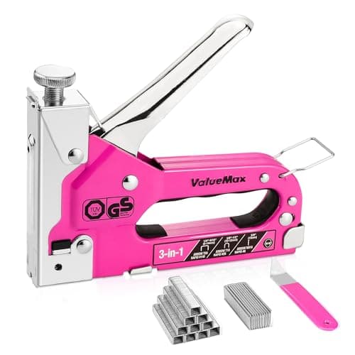 Image of ValueMax Staple Gun 3 in 1, Heavy Duty Stapler with 2000 Staples (Type 140/28/8), TÜV GS Tested Professional Tackers, Adjustable Force Upholstery Staple Gun for Decoration, Carpentry, DIY, Pink