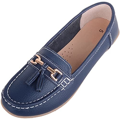 Image of ABSOLUTE FOOTWEAR Womens Slip On Casual Leather Loafer/Deck/Boat Shoes/Sandals - Dark Blue - UK 6