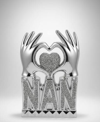 Image of NAN Heart Hand Silver Crushed Diamond Crystal Ornament | Luxury Bling Home Decor Gift for Nan Silver (BB-12)