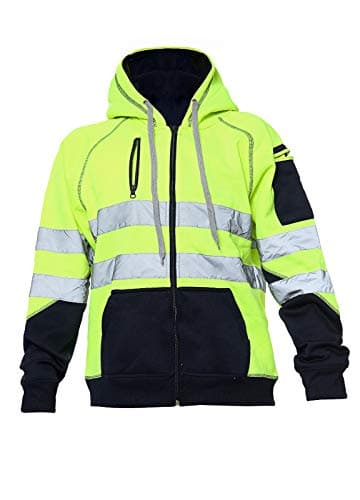 Image of Hi Vis 3 Zips Hoodie High Visibility Reflective Tape Band Work Fleece Safety Hooded Top Phone & ID Pockets Pullover Hood SweatShirts Jacket Warm Security Plus Sizes Small - 5XL (4XL, Yellow Zipper)