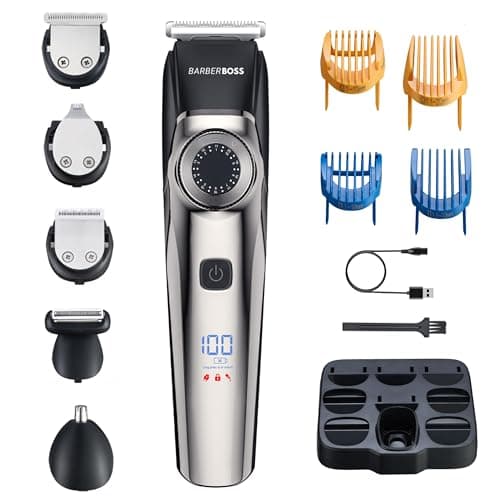 Image of BarberBoss Men's 5-in-1 Grooming Tool – Beard & Hair Trimmer, Cordless Body Groomer, Waterproof Men's Clippers with LED Display & USB Charging