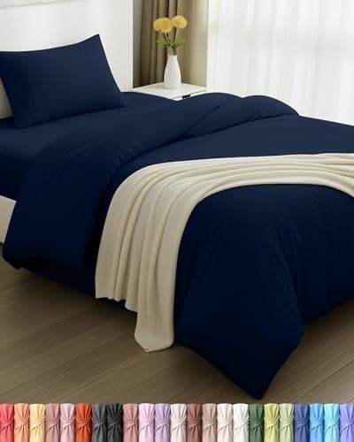 Image of Utopia Bedding 3 Piece Single Bedding Set - Duvet Cover, Fitted Sheet with Pillow case - Soft Brushed Microfiber (Navy)