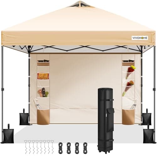 Image of VIVOHOME Canopy 3x3m Tent Outdoor Shelter Portable with Sidewall and 6 Pockets with Wheel Carry Bag and 4 Sandbags