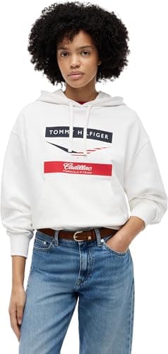Image of Tommy Hilfiger Women’s Hoodie TH X Cadillac F1 Chevron in Cotton, White (White), XS