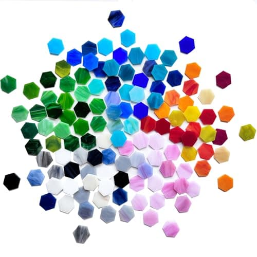 Image of KALUCION 100 Pieces Hexagon Glass Mosaic Tiles for Crafts, Mixed Colors Stained Glass Precut Hexagons for Honeycombs, Mosaic Projects, Home Decor