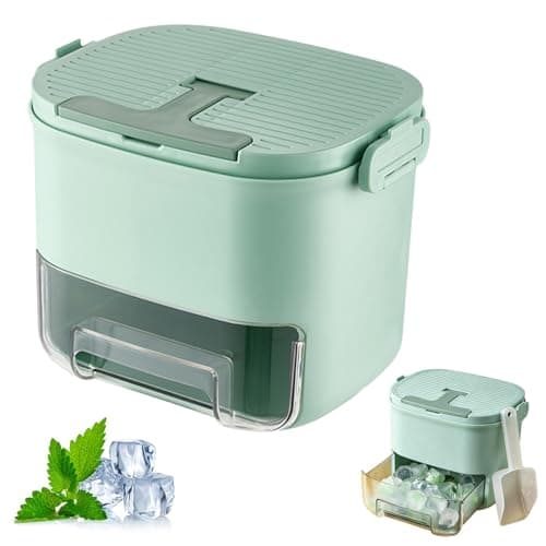 Image of Ice Cube Tray with Lid, Portable Ice Cube Maker,52-Cell Large Ice Mould with Press Button Easy Release,Plastic Ice Bucket with Handle and Scoop,BPA-Free Home Kitchen for Cocktail Whiskey Party(Green)