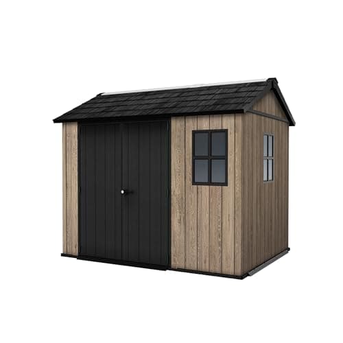 Image of Keter Signature Apex Shed 9x7.5ft – Ashwood Brown | 11.38m³ Outdoor Storage | Wood-Effect Resin | Weatherproof, Ventilated & Raised Floor | Lockable Doors for Garden Tools, Bikes & More