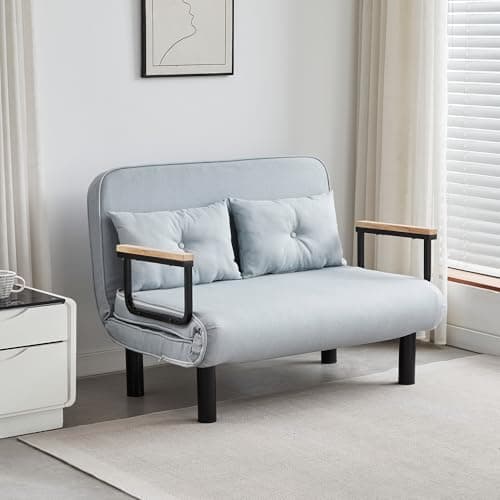 Image of mcc direct 4 in 1 Folding Double Sofa Bed Convertible Lounge Sleeper Chair with Adjustable Backrest and 2 Tufted Cushions, Sleeper Recliner Armchair for Living Room, Bedroom, Guest Room (Light Grey)
