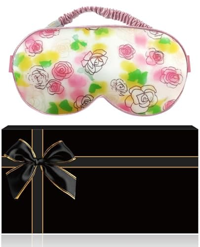 Image of Sleep Mask,Silk Eye Mask for Sleeping Women/Men/Girls,19 Momme Both Sides 100% Pure Mulberry Silk Blackout Anti-Allergy Blindfold with Elastic Strap for Night,Travel,Nap,Meditation (Pink Flowers)
