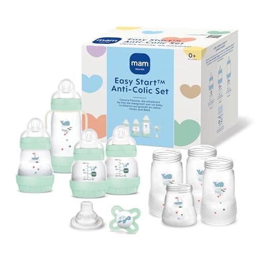 Image of MAM Easy Start Self Sterilising Anti Colic Starter Set, Newborn Bottle Set and Soother, Newborn Essentials, Pastel Green, Sold in Foreign Language