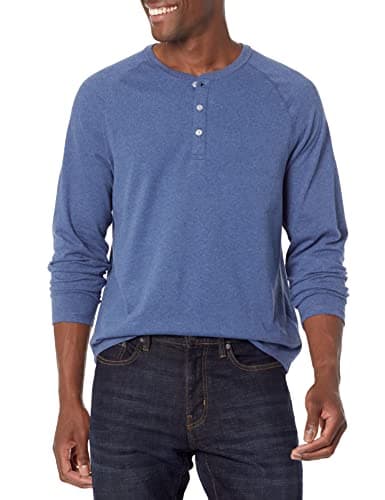 Image of Amazon Essentials Men's Long-Sleeve Henley Shirt, Blue (Blue Heather), L
