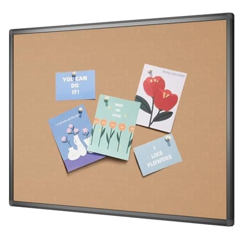 Image of VIZ-PRO Cork Notice Board, 90 X 60 cm, Cork Bulletin Board with Black Aluminium Frame