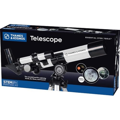 Image of Thames & Kosmos Telescope STEM Kit for Kids | 100x Magnification & Built-in Compass | Ages 8+ | Entry-Level Astronomy | Explore Moon, Planets & Terrestrial Views with Tripod & Finderscope