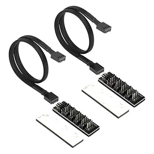 Image of CERRXIAN 4-Pin PWM PC Fan Hub - 5 Way Splitter, 1 to 5 Splitter, Internal Motherboard 4 PIN/3PIN Fan Power Extension Cable - 1FT - 2PCS
