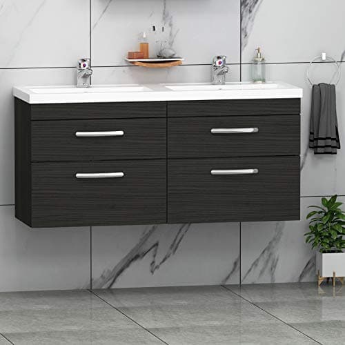 Image of 1200mm Wall Hung Bathroom Vanity Unit Double Basin 4 Drawers Storage Cabinet Furniture - Hale Black
