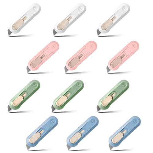 Image of 12 Pack Retractable Box Cutter with Safety Blade – Small Utility Knife for Cardboard, Letter & Parcel Opening – Ideal for Office, Home, Crafts, Arts and Hobby