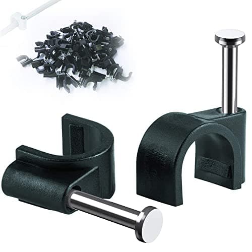Image of Round Cable Clips, 100Pcs 6MM Electrical Cable Wall Clip - Nail Clips Cable Management, Steel Nails Tacks Holder for Organizing Electric Wires Cables Line TV (Black)