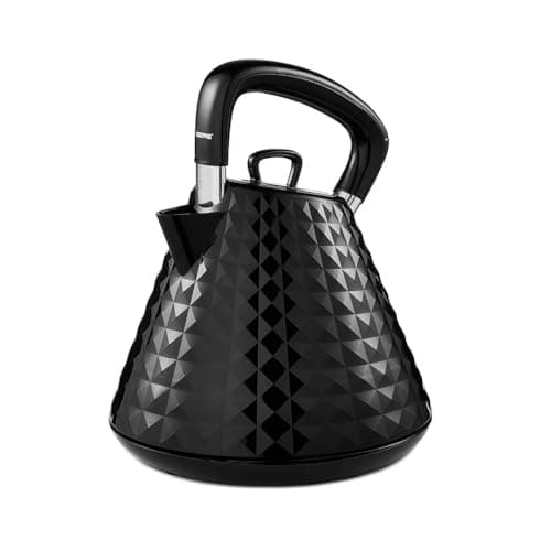 Image of GEEPAS 1.5L Cordless Electric Kettle | Traditional Pyramid Kettle with 360° Rotational Base Strix Control Auto Shut Off & Boil Dry Sensor | Space Saving LED Indicator | 3000W Argyle Black (Renewed)