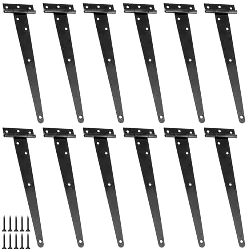 Image of MUKSUET 12PCS T Hinges, 8 Inch T-Strap Hinge, Shed Hinges, Black Tee Hinge with Screws for Sheds Gates, Fence, Doors