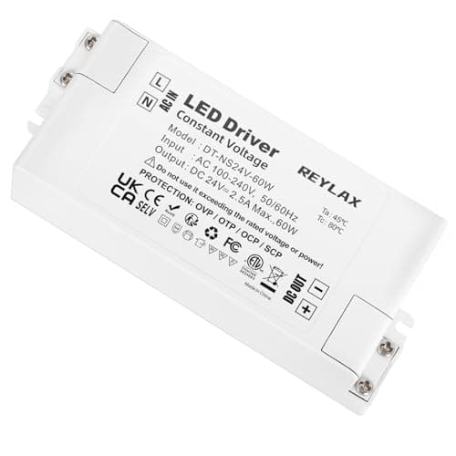 Image of REYLAX 24V LED Driver 60W 2.5A, Power Supply, Transformer, Constant Voltage for Strip Light, Downlights, Display and Bulbs