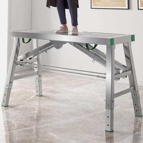 Image of Adjustable Work Platform with 400 kg Duty Rating, Carbon Steel Structure Portable Foldable Scaffolding Scaffold Tower Ladder Stool Bench Adjustable Height,140 * 40cm