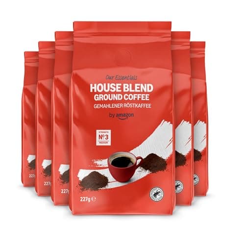 Image of by Amazon House Blend Ground Coffee, Medium Roast, 1.36 kg (6 Packs of 227g)- Rainforest Alliance Certified