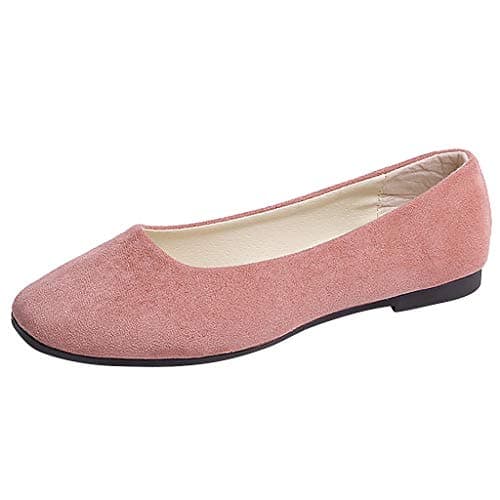 Image of Women's Wide Width Flat Shoes Slip On Loafers Ladies Round Toe Low Top Suede Ballet Shoes Office Classic Dress Flats Lightweight Comfortable Travel Loafers Pink