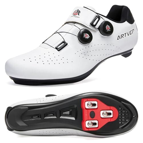 Image of Mens Cycling Shoes Women Road MTB Shoes Compatible with Look SPD SPD-SL Delta Cleats Compatible with Peloton White Size UK 11