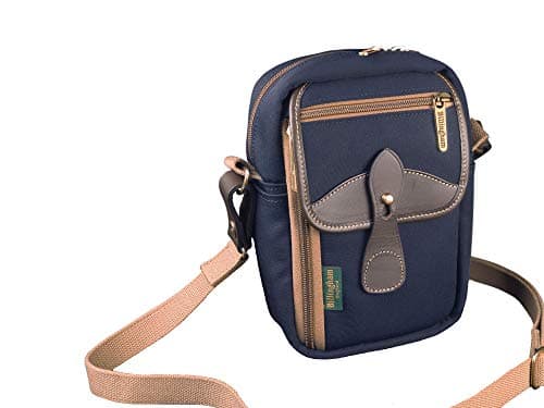 Image of Billingham Airline Stowaway Canvas Navy Blue/Chocolate Leather Edges + Brass Finish
