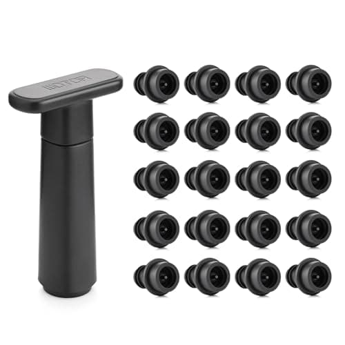 Image of WOTOR Wine Saver Vacuum Pump with 20 Stoppers, Wine Stopper & Preserver, Reusable Bottle Sealer Keeps Fresh, Ideal Accessories Gift (Flat Handle)