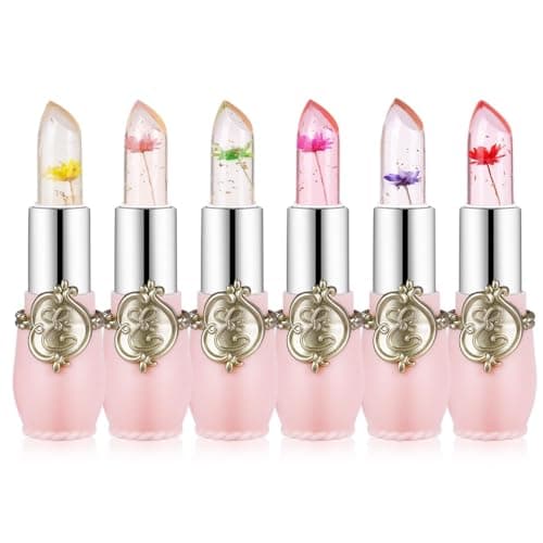 Image of LOPHE Clear Flower Jelly Lipstick, 6Pcs Magic Temperature Color Change Lip Balm, Long Lasting Moisturizing Lip Gloss Set, Nutritious Crystal Lip Stick Makeup Set, Great Gift for Women and Girl