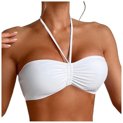 Image of Push Up bandeau Bikini Top for Women UK Sexy Halterneck Swimsuit Swimwear Sports Padded Bra Swim Top Crop Tops Adjustable Swimming Tops Plus Size Sexy Bathing Suit Bikini Cover Up for Beach (White, S)